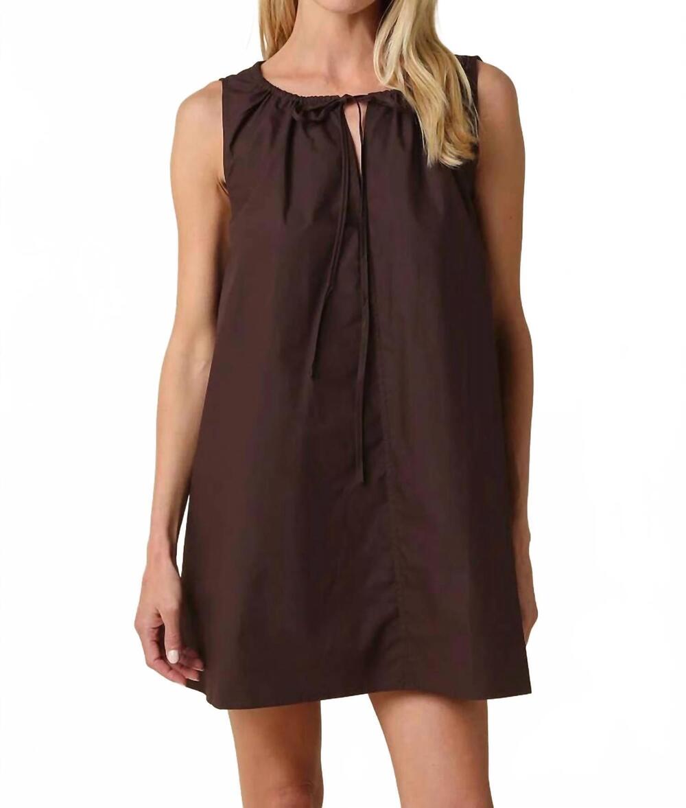 NEW OLIVACEOUS sleeveless cotton mini dress in brown